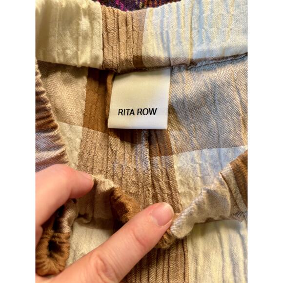 Rita Row Organic Cotton Brown & Cream Gingham Trousers- Size Large, Slow Fashion - Picture 5 of 5